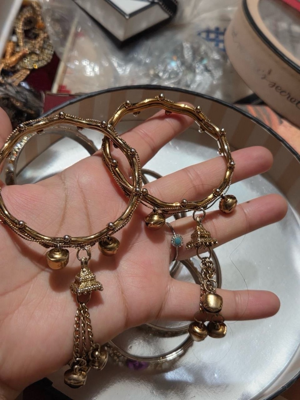 Gold-Tone Jhumka Charm Bangles - Women Jewelry